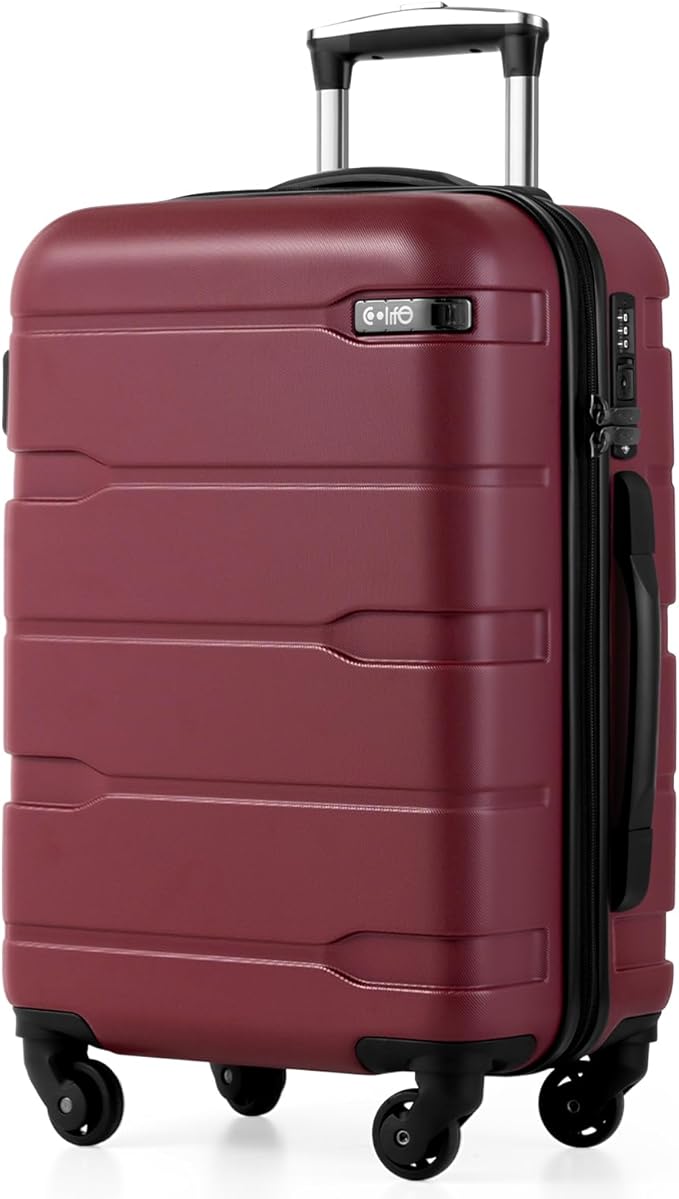 Coolife Carry On Luggage 22x14x9 Airline Approved Hardside PC+ABS Suitcase with TSA Lock, Lightweight Rolling Travel Luggage with Spinner Wheels(Radiant Pink, 20in)