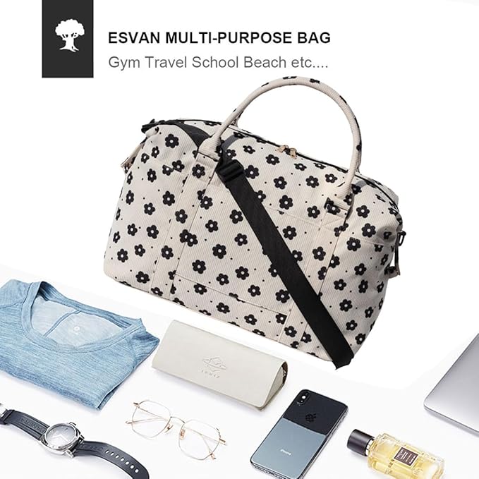 ESVAN Travel Tote Duffel Gym Bag,Weekender Overnight Carry-on Tote Crossbody Bag with Wet Pocket and Trolley Sleeve Upgraded