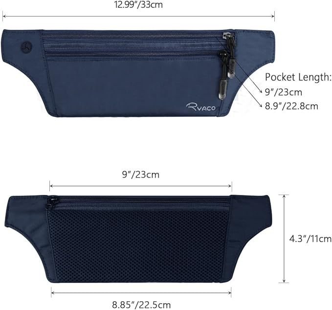 Ryaco Money Belt, Slim Passport Holder RFID Blocking Hidden Wallet Travel Essentials Pouch for Women Men With Adjustable Strap Waist Bag to Protect Cash, Credit Cards and Documents