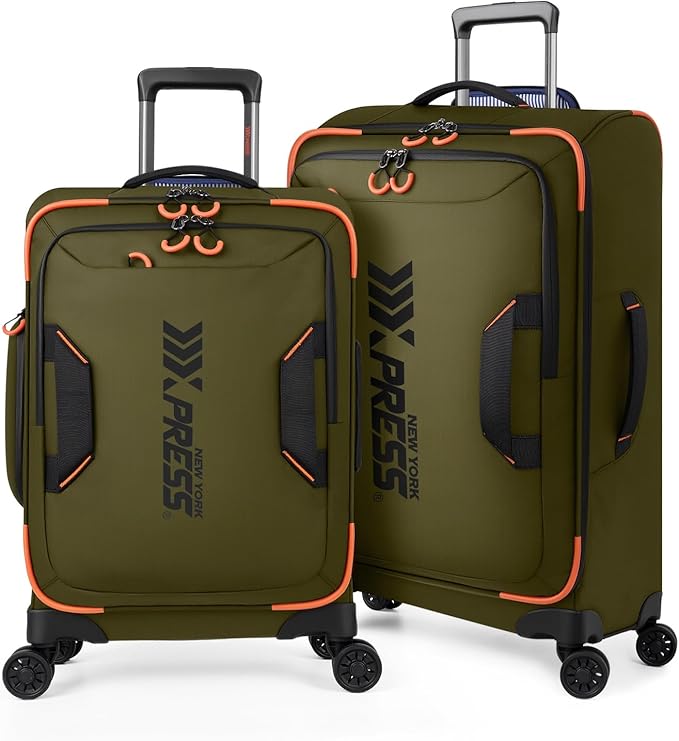 2-Piece Set（22in/26in） Front Opening,Softside Luggage Sets w/Double Spinner Wheels Suitcase,Waterproof,Lightweight Travel Luggage Rolling Suitcase（Green,22in/26in）