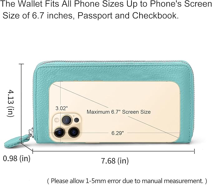 Moflycom Womens Wallet RFID Blocking Genuine Leather Zip Around Wallet Clutch Wristlet Travel Long Purse for Women