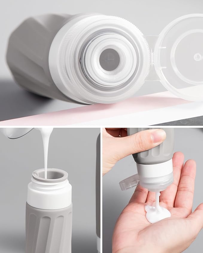 Travel Size Toiletries 8 Pack, TSA Approved 3oz Silicone Squeeze Bottles & Cream Jars with Clear Travel Bag