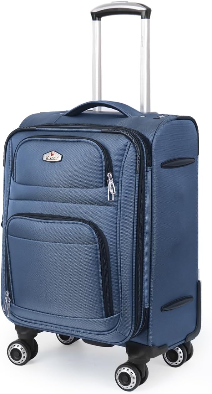 20'' Carry on Luggage,Softside Suitcase w/Combination LOCK,Expandable 15% Luggage w/Double Spinner Wheels,Lightweight Rolling Suitcases for Men/Women（Blue,20in）