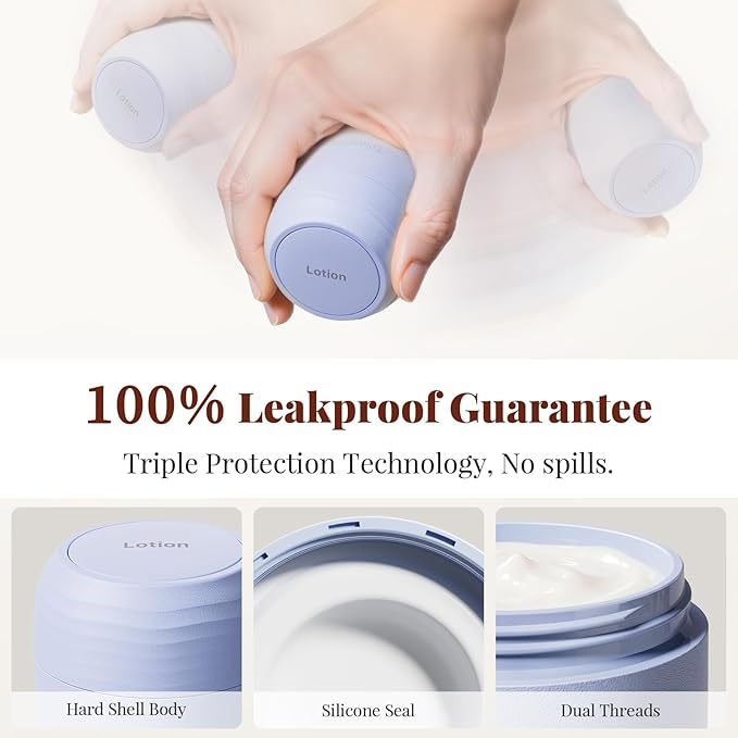 New Travel Toiletry Containers [Ultra Leakproof] TSA-Approved, PLA Hard Shell Jars with 5 Magnetic Labels, Wide Mouth Bottles for Lotion, Cleanser, Shampoo, Conditioner, Blue, 3 Pack, 1OZ