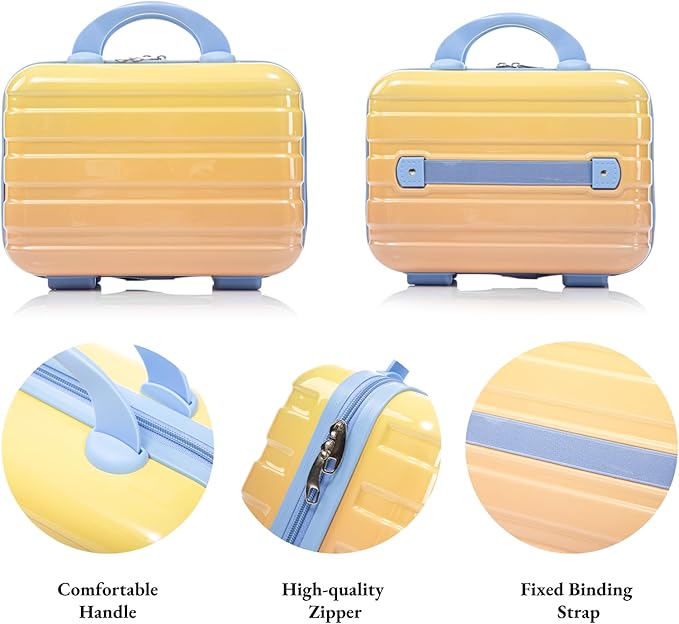 Gradient Yellow-Lake Blue Luggage Set 14" & 20" - 2 Piece PC Spinner Wheel Suitcases with Combination Lock, Lightweight Carry On for Business & Vacation