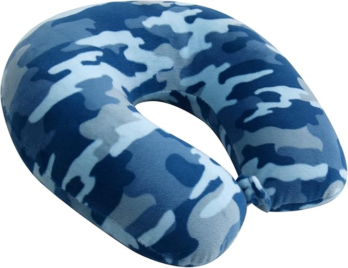 Adult Cozy Soft Microfiber Neck Pillow for Travel – Compact, Machine Washable - Perfect for Airplane, Car, or Home Use - Filled and Finished in The USA – Blue Camo