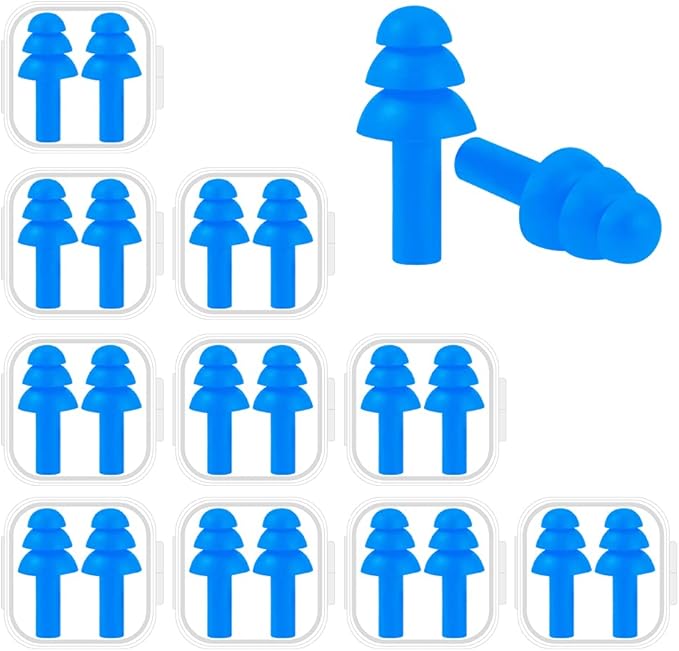 10 Pairs Noise Cancelling Ear Plugs, Premium Soft Silicone, Reusable, Waterproof, Hypoallergenic, Earplugs for Swimming, Airplanes, Concerts, Shooting, Travelling, Sleeping & Snoring (Royal Blue)