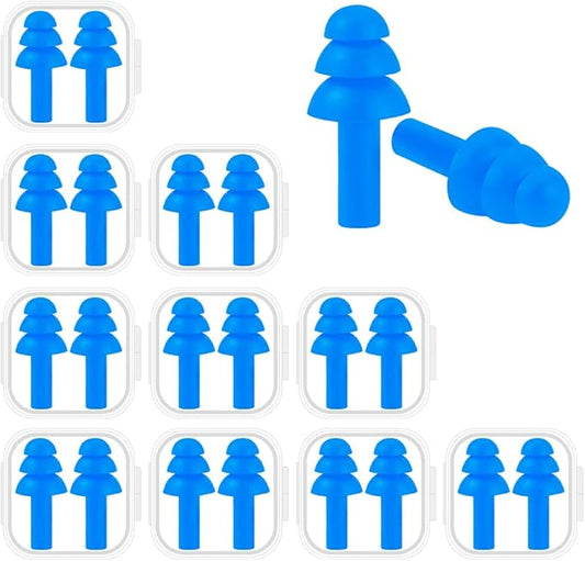 10 Pairs Noise Cancelling Ear Plugs, Premium Soft Silicone, Reusable, Waterproof, Hypoallergenic, Earplugs for Swimming, Airplanes, Concerts, Shooting, Travelling, Sleeping & Snoring (Royal Blue)