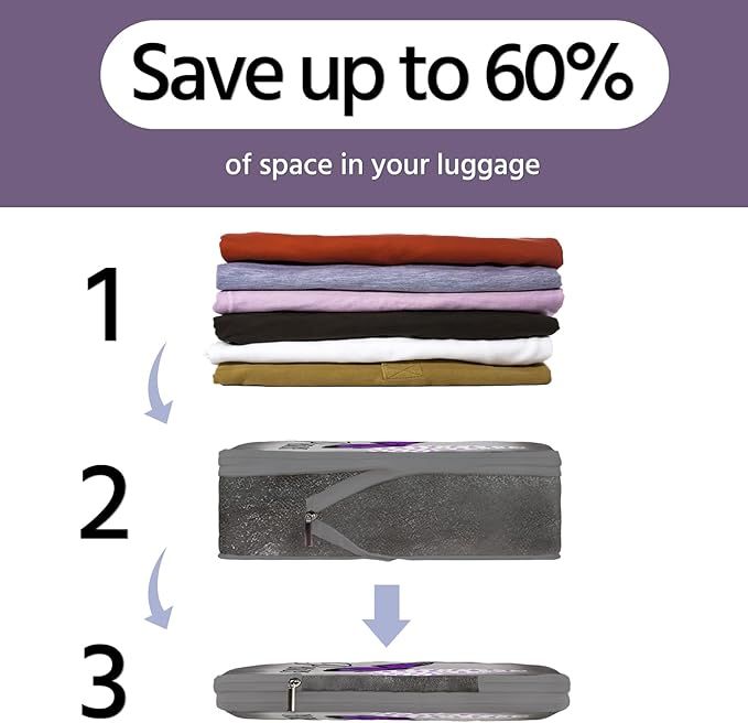6 Pcs Compression Packing Cubes Waterproof Suitcase Travel Bag Luggage Backpack Organizer Travel Cubes for Packing-Purple Butterfly