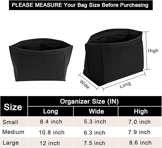 LOUKAYCCI Felt Purse Organizer Insert for Longchamp Le Pliage L Handbag Insert (Large, Black)