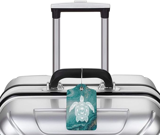 2 Pack Luggage Tag Green sea Turtle Travel PU Cute Leather Luggage Tag Name ID Labels with Privacy Cover Suitcases Women Men Girls Boys Fun Laggage Tags (Green sea Turtle)