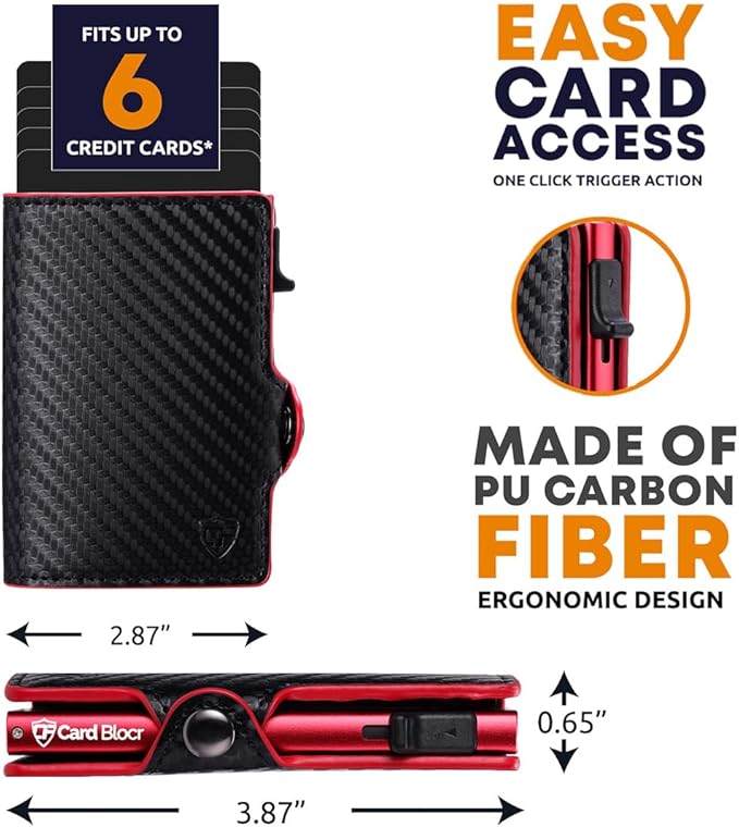 Conceal Plus Card Blocr Pop Up Wallet for Men - Slim Metal RFID Blocking Card Holder (4-6 Cards Ejector) - Minimalist Smart Front Pocket Wallet with Internal Cash + ID Storage