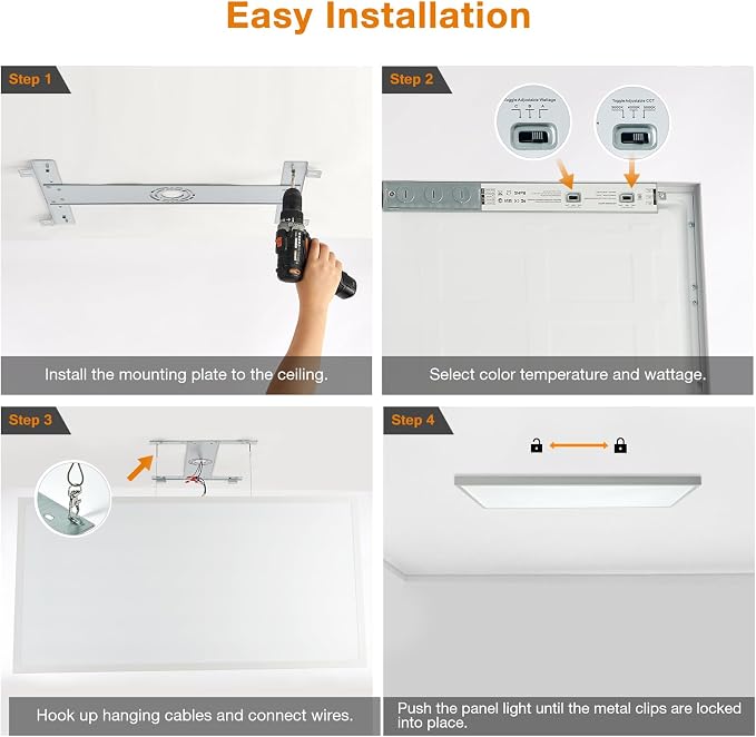 12-Pack 2x4 FT LED Flat Panel Light Surface Mount, 0-10V Dimmable | 5000K-4000K-3000K Switchable & 30W-40W-50W Selectable, Flush Mount Ceiling Light 24x48 inch, ETL Listed, 100-277V, White