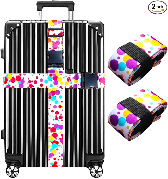 Luggage Straps for Suitcases TSA Approved Easy Pack Organized Suitcase Strap, Luggage Strap, Luggage Belt Strap, Bag Straps for Luggage. Buckle Straps Travel Accessories (Colorful Dot)