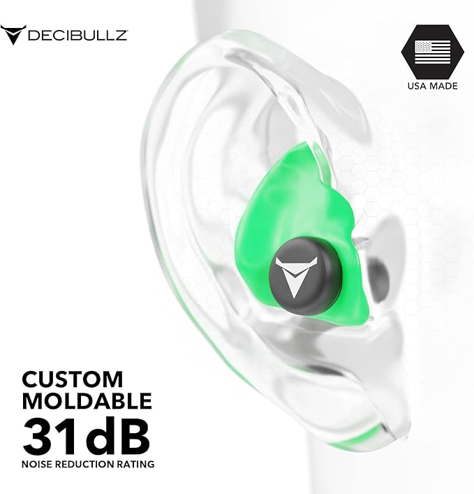Decibullz - Custom Molded Earplugs, 31dB Highest NRR, Comfortable Hearing Protection for Shooting, Travel, Work and Concerts