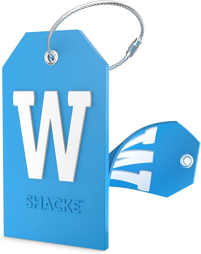 Shacke Initial Luggage Tag with Full Privacy Cover and Stainless Steel Loop - Aqua Teal (Letter W)