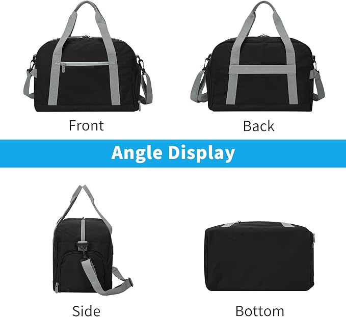 Small Gym Bag 14 inch lightweight Carry On Mini Duffel Bag with Shoe Compartment for Travel Sport - Black/Grey