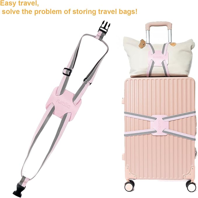 Luggage Straps for Suitcases, Travel Accessories to Connect Two Suitcase, Add A Bag Luggage Strap for Carry On Luggages Adjustable Buckle Belt (Grey/Pink-1pcs)