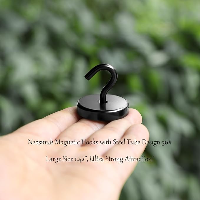 Neosmuk Magnetic Hooks, Heavy Duty 170lb Strong Magnets for Cruise Cabins, Ship Essentials, Large Metal Hooks for Hanging on Fridge(Black,Pack of 6)