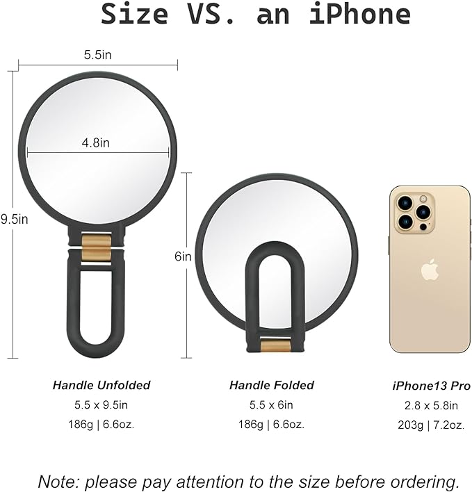 Sifolo 30x Magnifying Mirror, Travel Hand Mirrors with Handle - Double Side Handheld Mirror with 1X 30X Magnification & Adjustable Handle/Stand, Hand Held Foldable Travel Mirror for Makeup(Black)