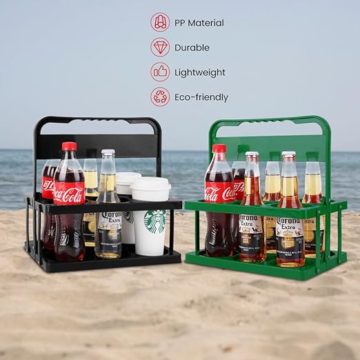Bodaon 6 Cup Drink Carrier with Handle, Plastic Cup Holders for Take Out Delivery Drivers, Reusable Foldable Car Drink Caddy, Leakproof Food Delivery Accessories, 360° Secure Grip, Green