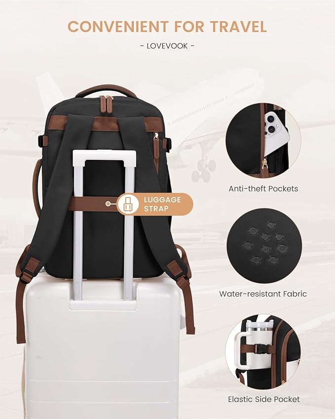 LOVEVOOK Travel Backpack for Women & Men, 40L Carry on Backpack Airline Approved, Large TSA Personal Item Travel Bag fits 17.3" Laptop, Business Weekender Bag for Essentials, 4Pcs