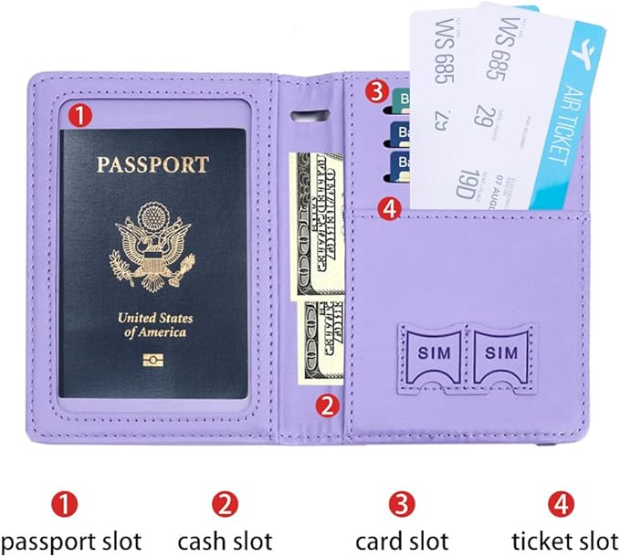 Passport Holder for Travel, Passport Holde Passport Cover Wallet Travel Passport Holders Must Haves for Women Men, PU Leather Passport Book Card Holder Case,Travelling Essentials, Purple