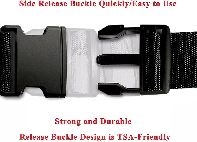2 Pack Suitcase Belts, Adjustable Luggage Straps, Bright Colors Travel Packing Straps with Quick Release Buckle (Black)