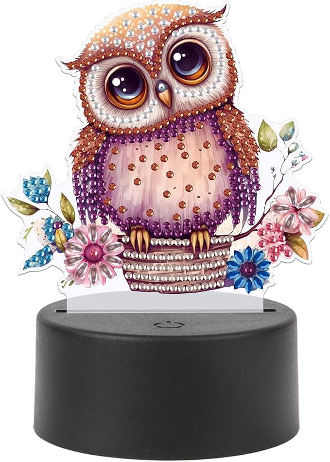 JISHSHAY Diamond Painting Night Light Diamond Art Table Lamps Gem Art LED Lights Gem Painting Desk Lamp Mosaic Kits for Adults DIY Kits for Adults Paint by Numbers, with Special Shaped Crystal, Owl