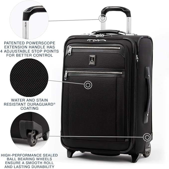 Travelpro Platinum Elite Softside Expandable Carry on Luggage, 2 Wheel Upright Suitcase, USB Port, Men and Women, Shadow Black, Carry On 22-Inch