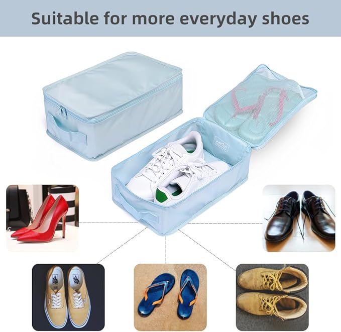 Travel Shoe Bags, Foldable Waterproof Shoe Pouches Organizer-Double Layer (4 Blue Shoe Bag)