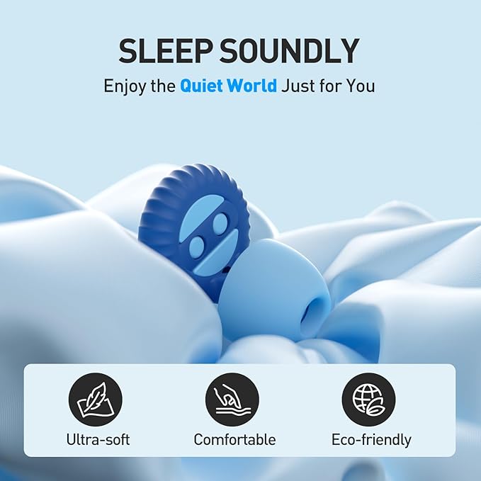 Noise Cancelling Earplugs 2 Pairs for Sleeping, Travel, Office - Soft Silicone Earplugs, 35dB Noise Reduction, Comfortable, Reusable, Multiple Sizes XS/S/M/L for Snoring, Focus & Study - Black & Blue