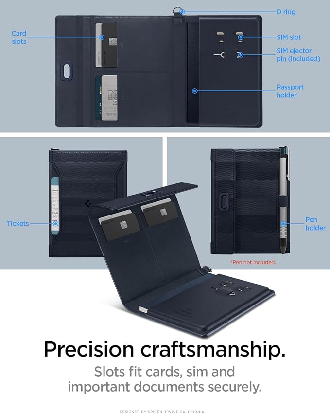 Spigen Life for Passport Card Cover Holder with RFID Blocking Technology Wallet Travel Documents Organizer Protector Accessories, SIM Card Pin Included