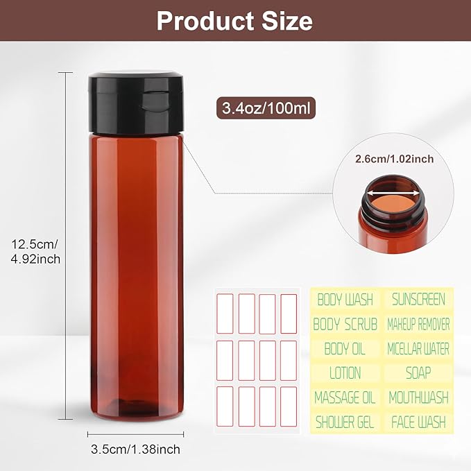 Cosywell 5 Pack Travel Bottles for Toiletries 3.4oz Shampoo Bottles TSA Approved Travel Size Containers Leak Proof Wide Mouth Squeeze Bottle for Lotion(Brown)