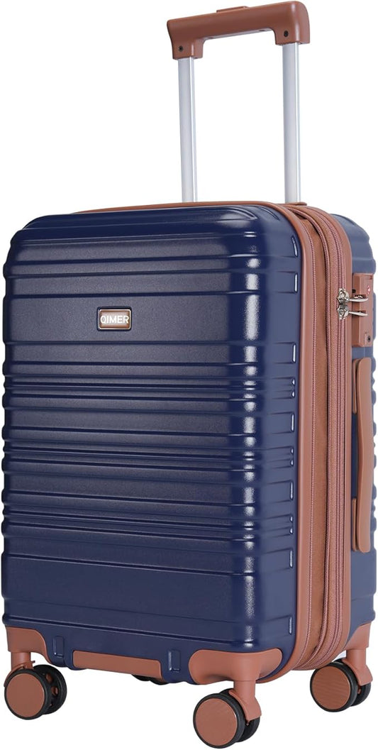 Carry on Luggage, 20Inch Expandable Luggage Airline Approved Hard Shell PC Suitcases with Wheels 22x14x9 TSA Lock Durable Zipper Lightweight Travel for Men and Women, Dark Blue