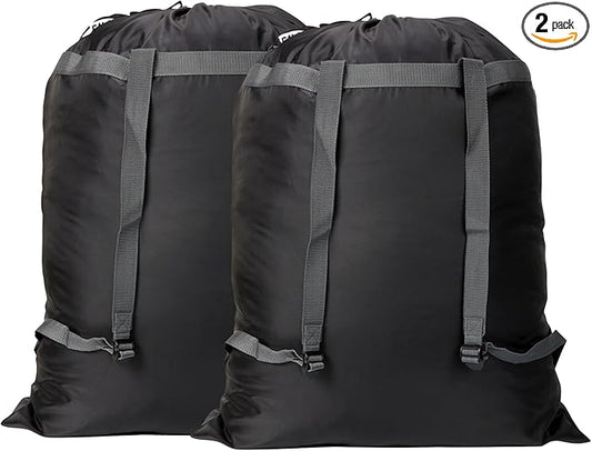 2 Pack Laundry Bag Backpack, 27” x 34”Sturdy Laundry Bag with Shoulder Straps Drawstring Closure Heavy Duty Foldable Laundry Backpack for College, Travel, Laundromat, Apartment (Black)