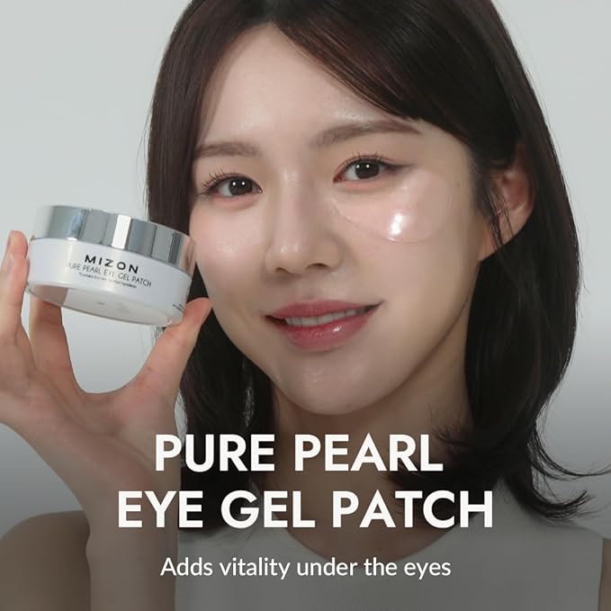 MIZON Pure Pearl Eye Gel Patch with Pearl, Diamond Powder, and Niacinamide for Radiance, Firming, and Nourishment – 60pcs – Improves Dark Circles and Luminosity