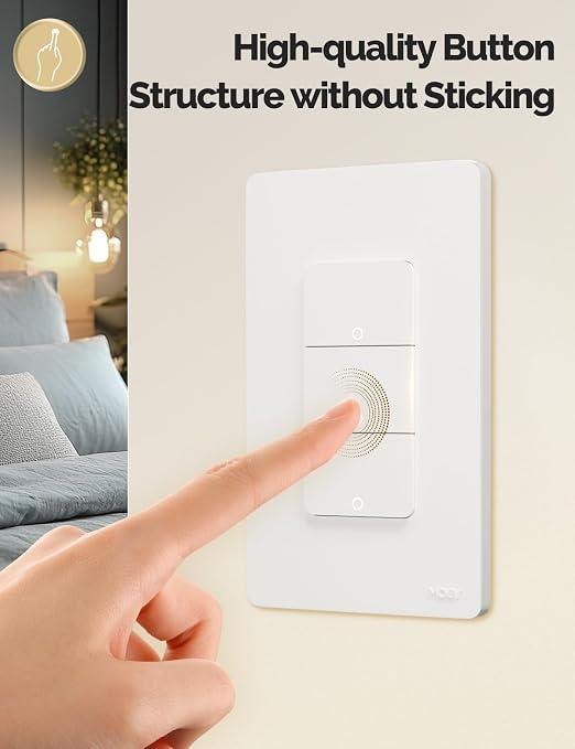 MOES WiFi Smart Double Light Switches, No Neutral, Require Capacitors | 2.4GHz 2 Gang Single Pole Switch, Work with Alexa Google Assistant