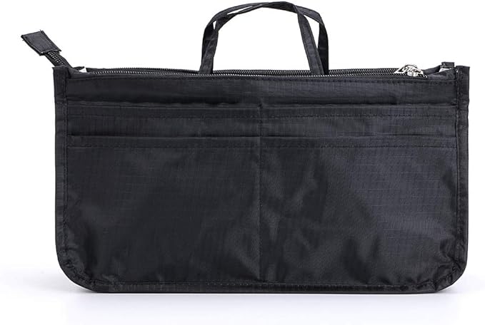 BTSKY Printing Handbag Organizers Inside Purse Insert - High Capacity 13 Pockets Bag Tote Organizer with Handle (Black)