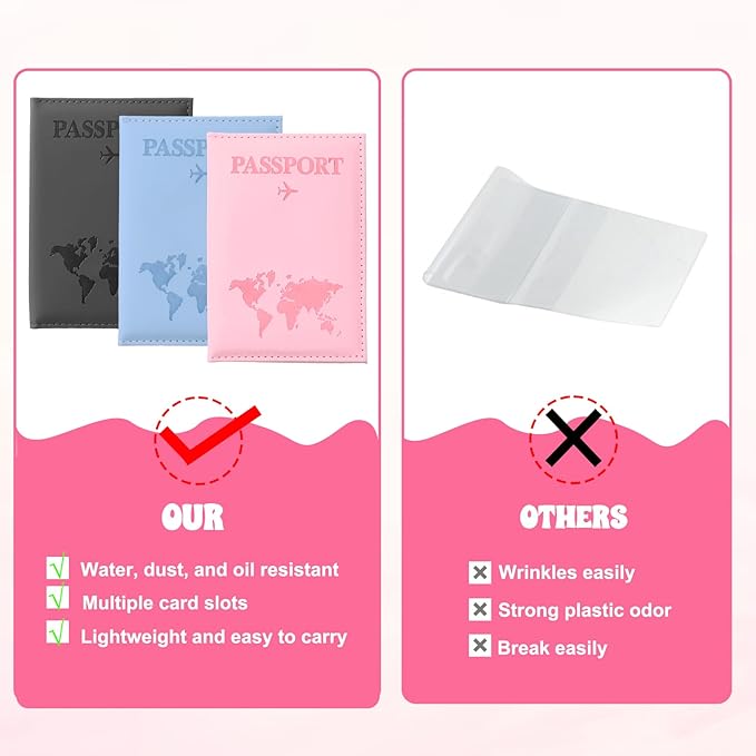 3 Pack Passport Covers, Passport Holder for Travel PU Leather Passports Wallet Cover Case for Women and Men Travel Essentials Accessories
