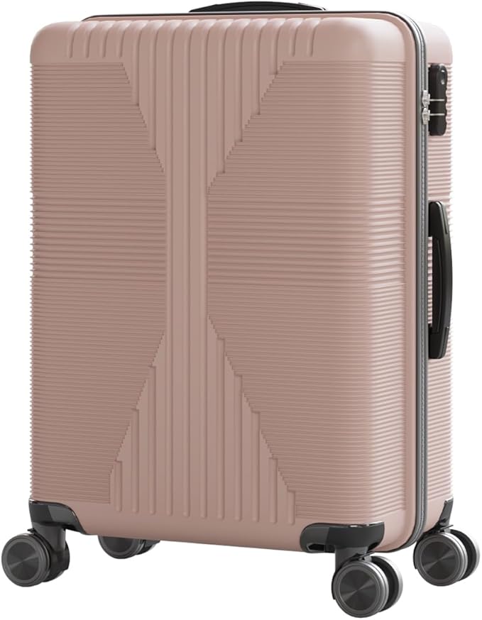 Karl home 24" Check-in Luggage, PP Hardside Checked Medium Suitcase with Wheels, Waterproof Durable Rolling Luggage with Built-in Lock for Travel Business, Rose Gold