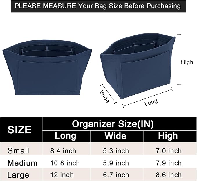LOUKAYCCI Purse Organizer Insert for Longchamp Le Pliage L Handbag Insert Felt Long Champ Tote Bag Organizer Insert with Cup (DarkBlue, Medium)