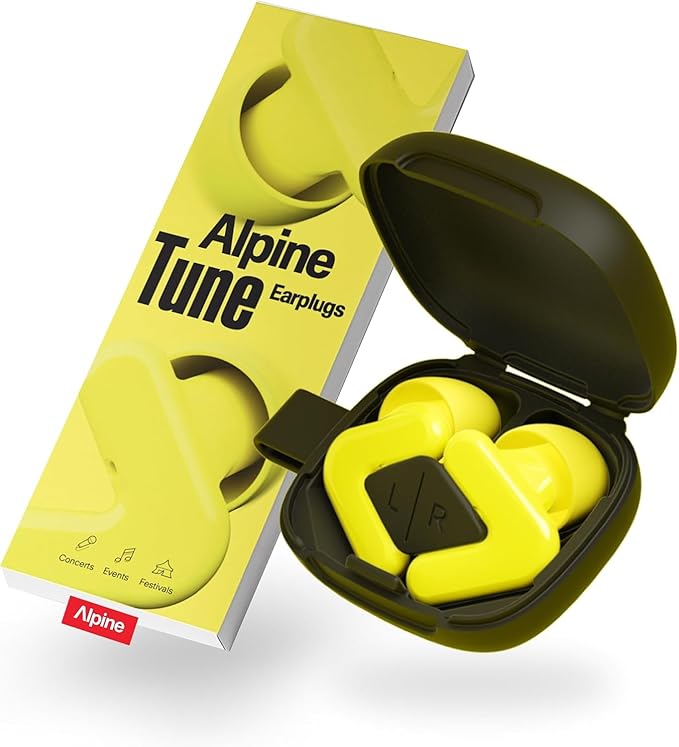 Alpine Tune Earplugs, Concert Ear Plugs for Noise Reduction, High Fidelity Music Quality, 19dB Hearing Protection with Crystal Clear Sound, Incl. 4 Sizes, For Parties, Raves, Festivals & Clubs, Yellow