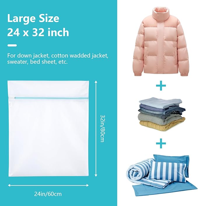 OTraki Mesh Laundry Bag for Delicates, 24 x 32 inch Large Mesh Delicates Bag for Washing Machine, Zippered Net Laundry Bag for Sweater Bed Sheet Blanket Toy College Dorm Don't Drying, Melting 140-176℉