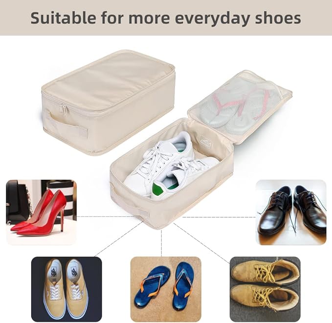 Travel Shoe Bags, Foldable Waterproof Shoe Pouches Organizer-Double Layer (4 Cream Shoe Bag)