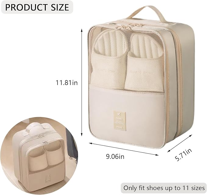 Resdenio 2 Pack Shoe Bags for Travel - Holds 3 Pair of Shoes, Portable Shoes Storage Bag Organizer, Travel Luggage Shoe Organizer for Women and Teenager (Beige)
