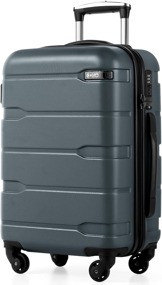 Coolife Carry On Luggage 22x14x9 Airline Approved Hardside PC+ABS Suitcase with TSA Lock, Lightweight Rolling Travel Luggage with Spinner Wheels(Teal, 20in)