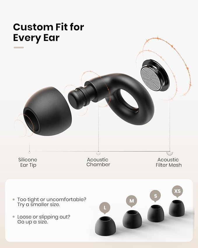 Ear Plugs for Sleeping Noise Cancelling, Reusable Silicone Ear Plugs for Noise Reduction with 8 Ear Tips, Earplugs for Sleep, Concerts, Travel, Snoring (Black, One Size)
