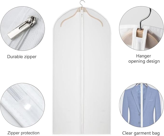 Kntiwiwo Clear Garment Bags for Closet Storage Suit Bag Set of 8 Hanging Clothes Cover Dress Bag Dust-Proof with Zipper for Suit, Coat, Long Dresses Clothes Storage 24” x50”