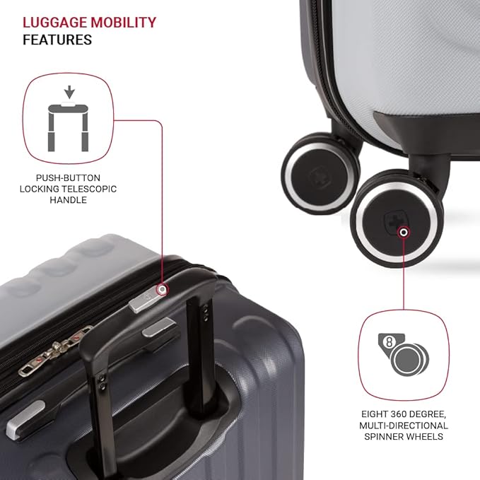 SwissGear Duet Expandable Luggage, Hard Shell Large Luggage with Spinner Wheels